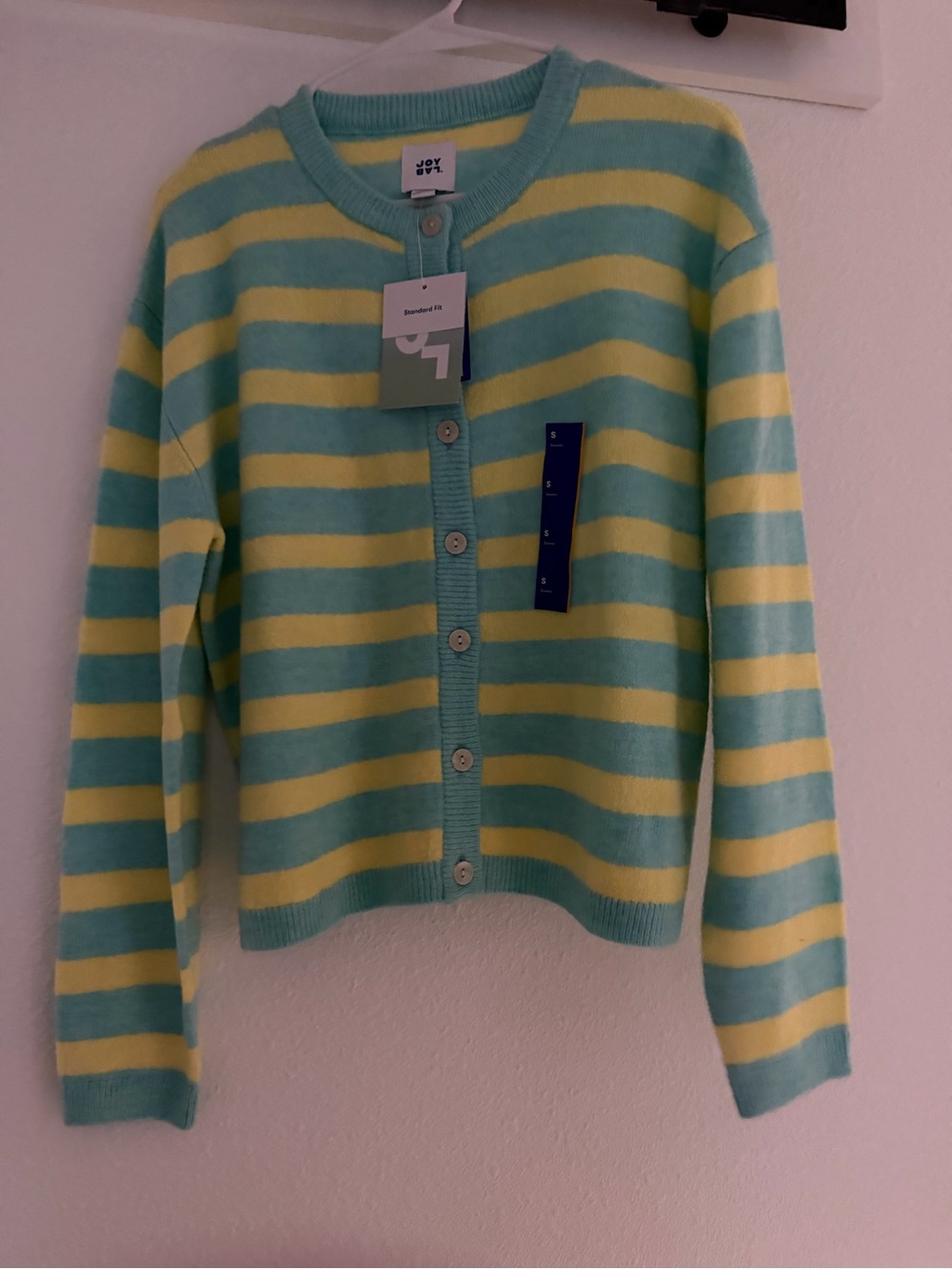 JoyLab Mint Green and Yellow Striped Button-Front Cardigan